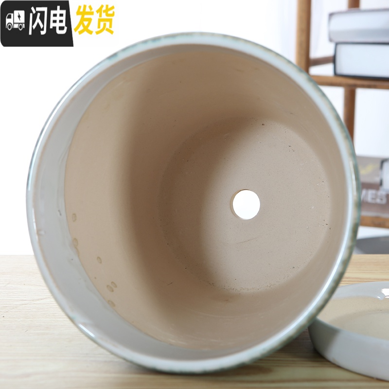 三维工匠陶瓷花盆简约绿萝白色桌面透气花盆带陶瓷托盘 101A珍珠红(配陶瓷托盘) 中等花盆容器高清大图