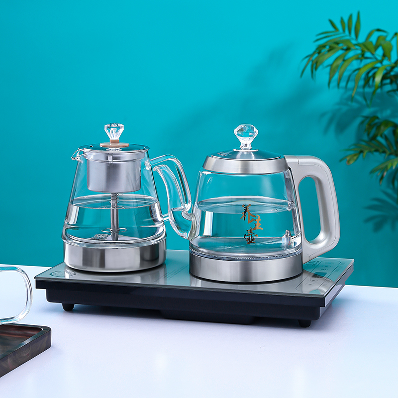 全自动底部上水电热烧水壶煮茶器泡茶台一体专用玻璃蒸汽茶具套装