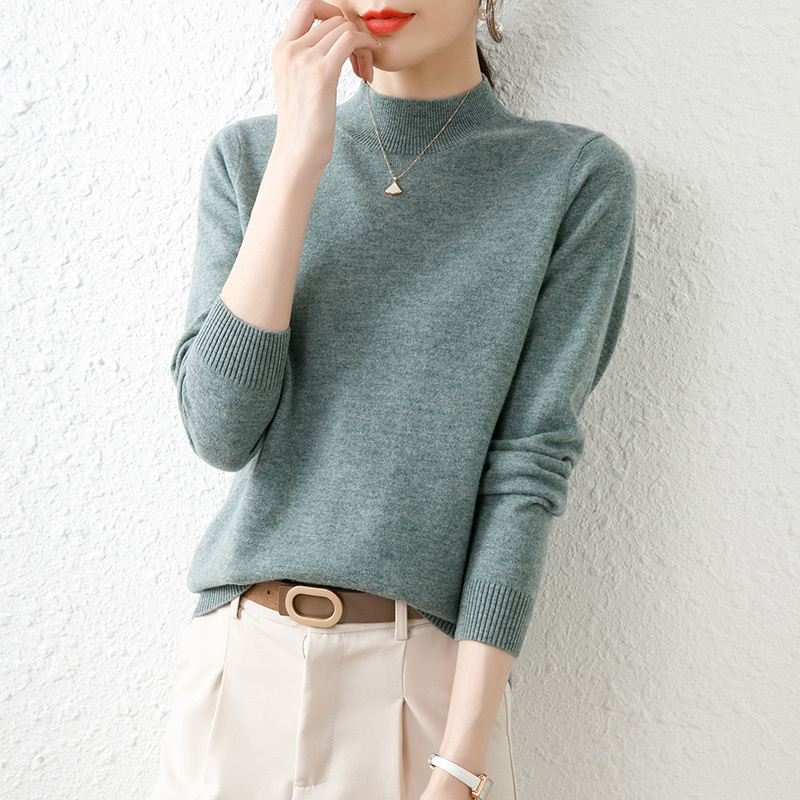 恒源祥100%羊毛衫半高领新款秋冬季毛衣女式针织衫内搭气质打底衫