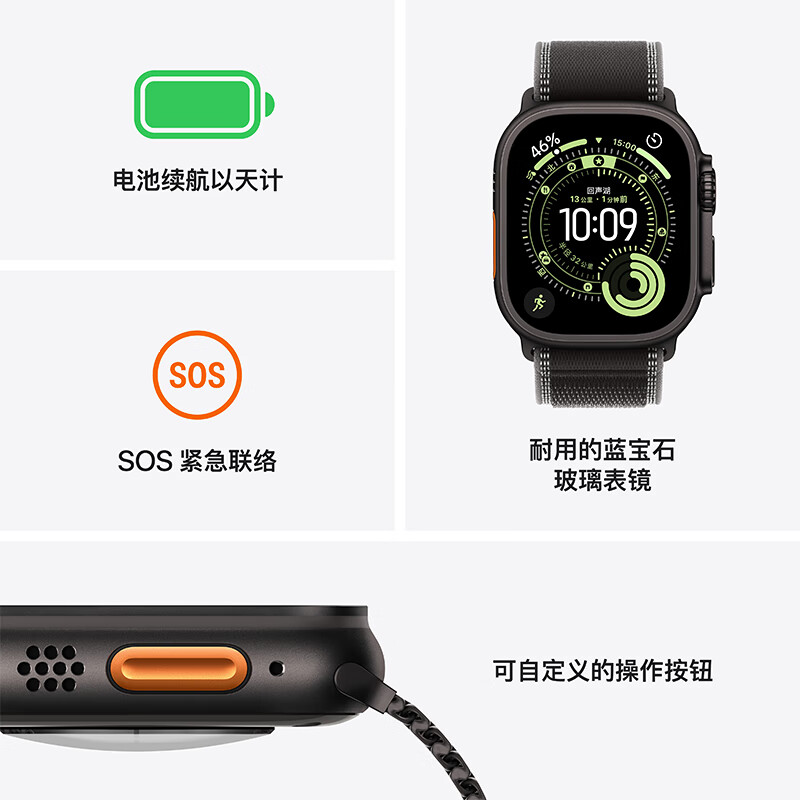 Apple Watch Ultra 3智能手表蜂窝款49毫米原色钛金属表壳原色钛金属米兰尼斯表带L MF0G4CH/B高清大图