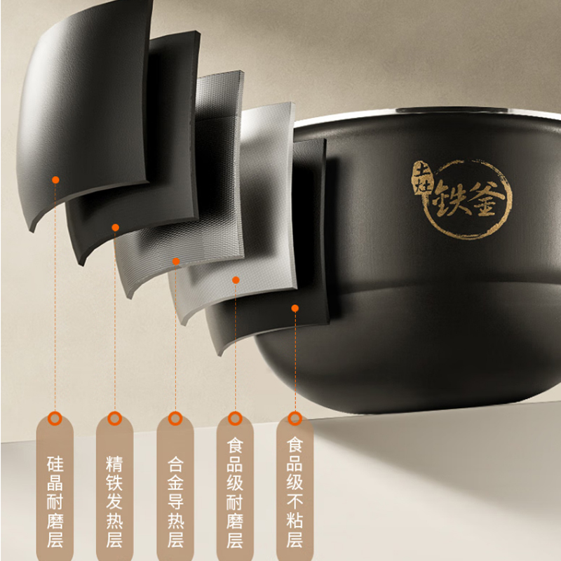 九阳(Joyoung)大火力电饭煲5L 6-10人 土灶铁釜 智能预约 触控面板 50TD03 香槟色*高清大图