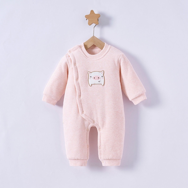 秋冬新生儿加厚衣服保暖初生婴儿连体衣3-6-18月宝宝夹棉哈衣薄棉 亮粉色 73