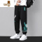 YANXU2023新款款潮牌休闲裤男宽松哈伦裤美式高街印花男士潮流运动裤子秋季卫裤痞帅九分裤青少年束脚裤学生款加绒