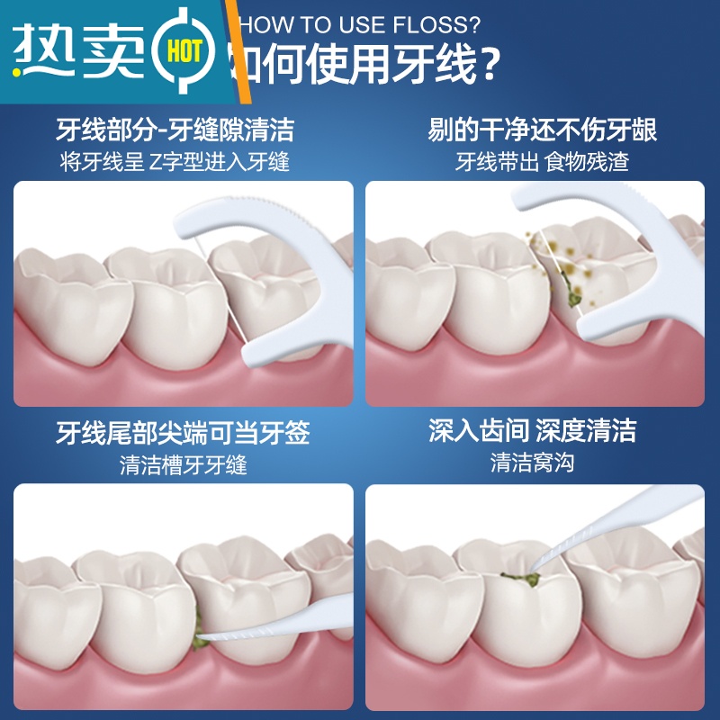 敬平牙线超细家庭装大包装便携牙签盒剔牙线棒 1000支高清大图