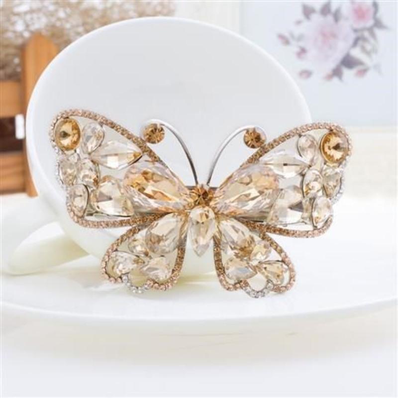 水晶大蝴蝶发夹香槟色