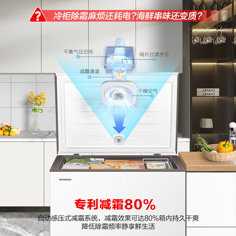 容声(Ronshen)200升减霜冰柜家商两用冷藏冷冻转换单温一级能效节能省电卧式冷柜 BD/BC-200ZMSMB高清大图