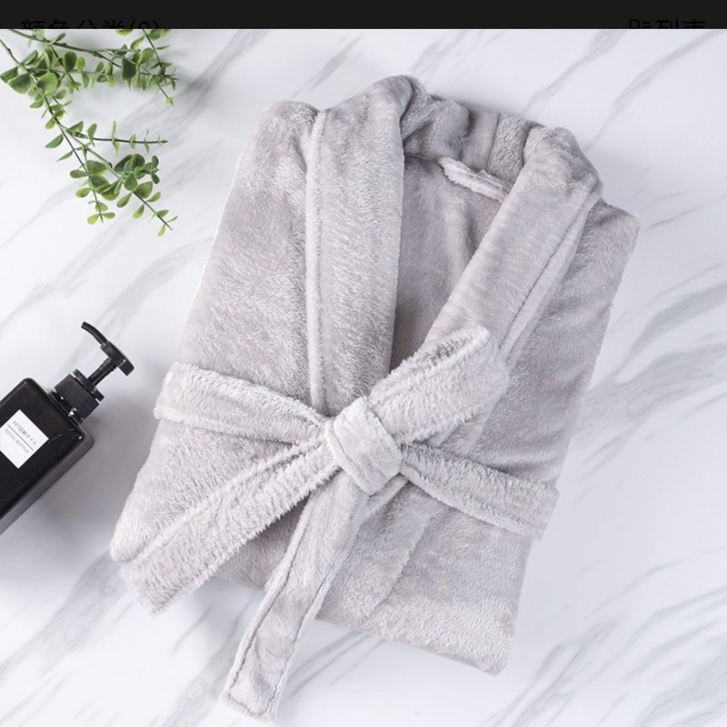 薄款情侣睡袍秋冬天加绒加厚女士家居服浴衣长款性感袍男士浴袍 L建议100-120斤 灰色普袍