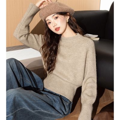 秋唐狮冬女约圆领净色长袖套头毛衣简约百搭上衣休闲复古气质