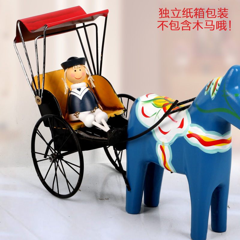 zakka 摆件金属工艺品复古做旧家居装饰摆件 大上海人力黄包车