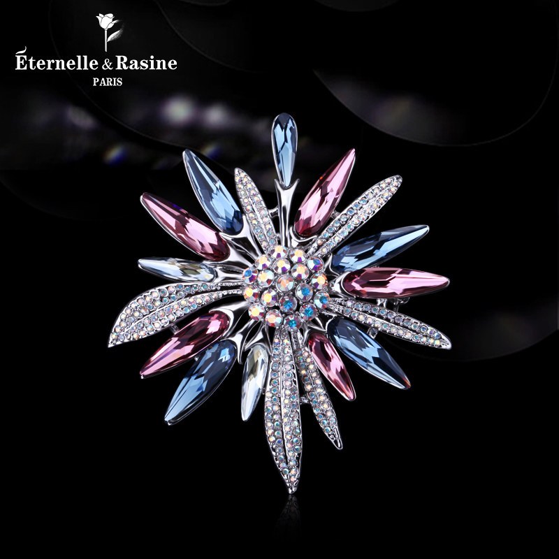 法国eternelle镀18k白金胸针 大衣女配饰胸花雪花开衫扣七夕礼物