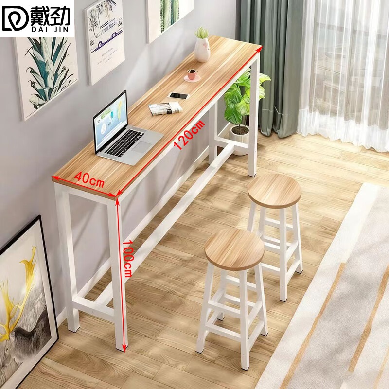 戴劲家用吧台奶茶店高脚桌商业长条桌酒吧台桌椅组合120*40*100+2凳