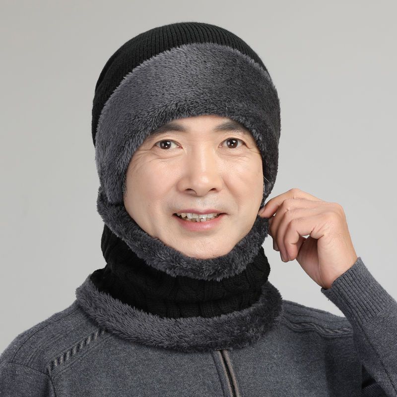 冬季中老年人帽子男士毛线帽保暖老人帽子男冬天老年人爸爸爷爷帽 黑色星标款 单帽[单个帽子]
