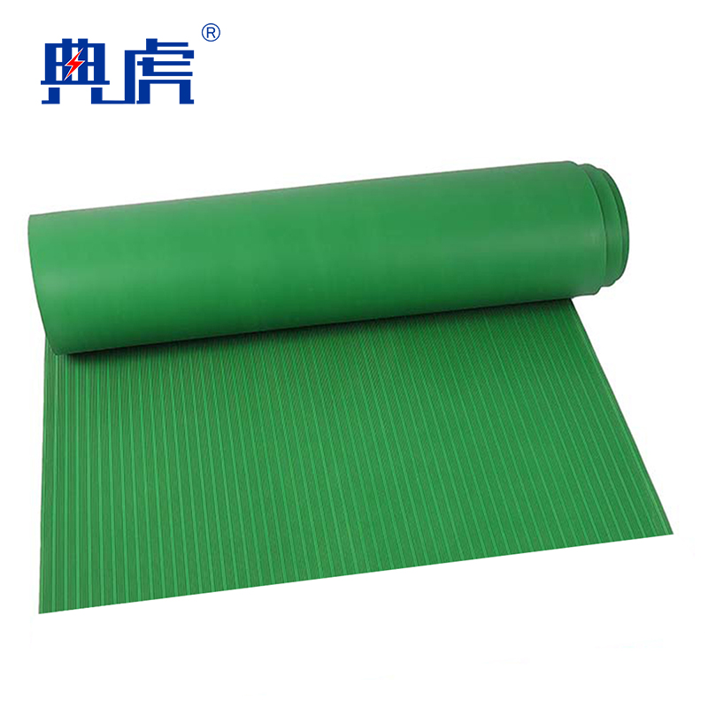 典虎 绝缘橡胶垫 绿色条纹8mm*1m*10m 卷高清大图
