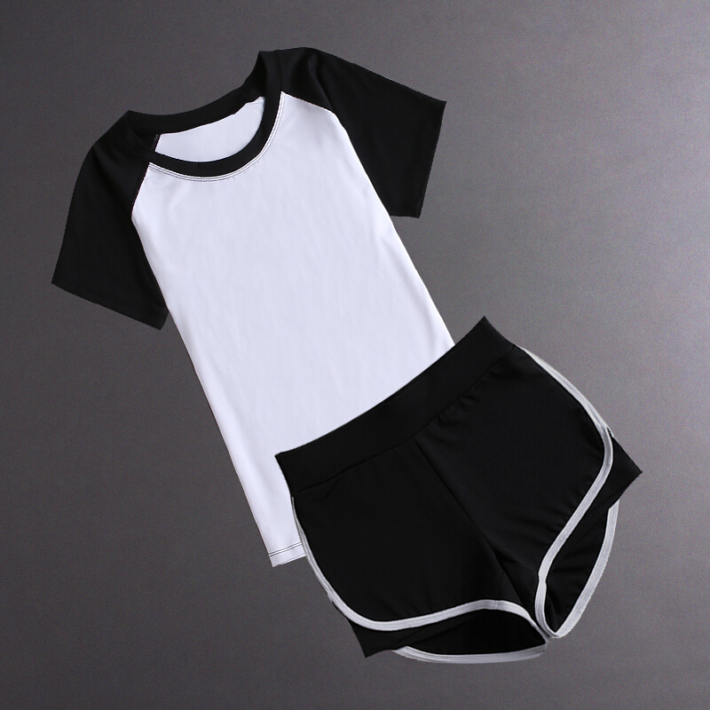 健身房运动套装女夏2018新款专业跑步健身服速干晨跑瑜伽服套装女