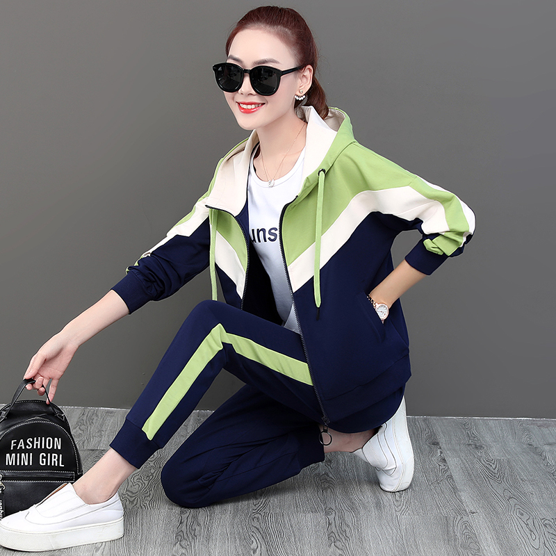 品牌女装休闲运动套装女春秋2020新款女子连帽长袖开衫卫衣时尚洋气