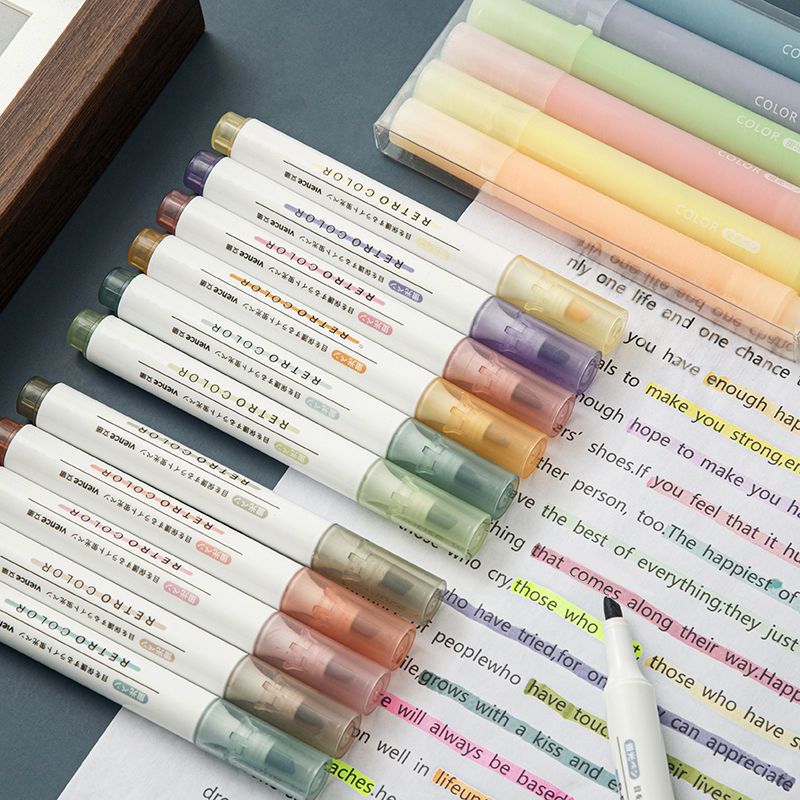 三年二班荧光笔学生淡色系记号笔划重点荧光色莫兰迪色大容量彩笔 莫兰迪色系荧光笔