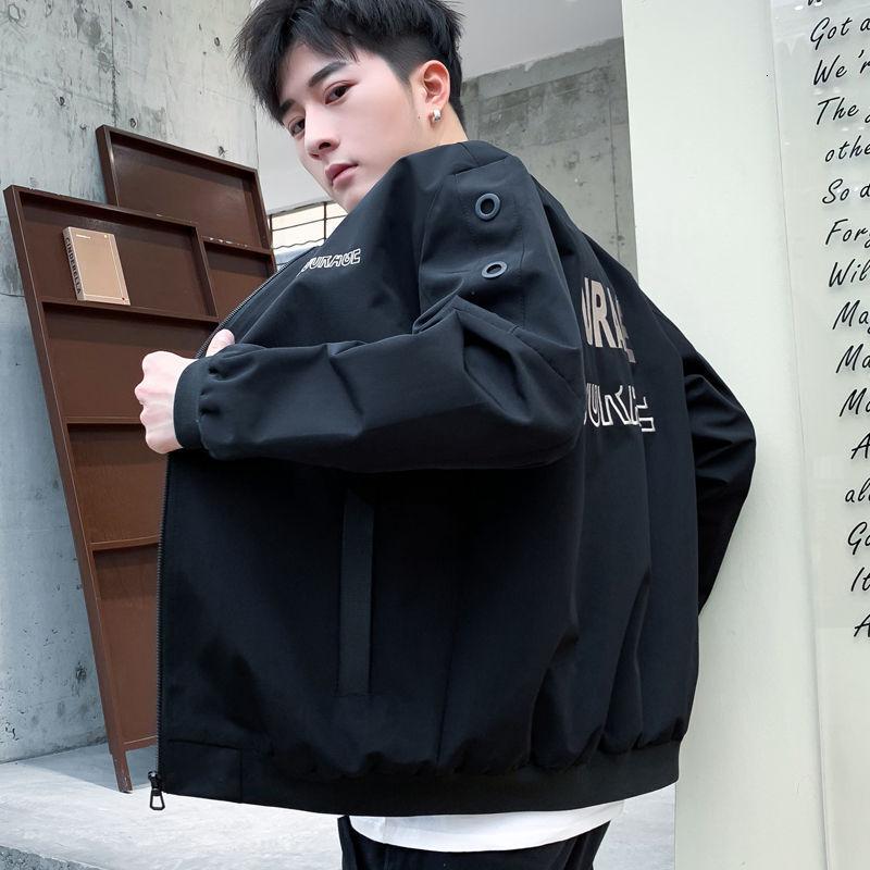 春装20早春开春薄款夹克外套韩版潮型男穿搭潮男衣服暗黑系男装黑色