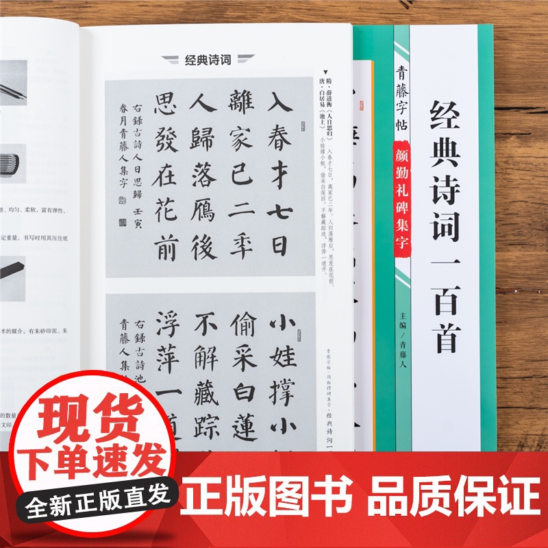 颜勤礼碑集字诗词一百首 青藤字帖颜真卿楷书集字古诗词 简体旁注颜体毛笔书法字帖书法知识青藤人编 河南美术出版社高清大图