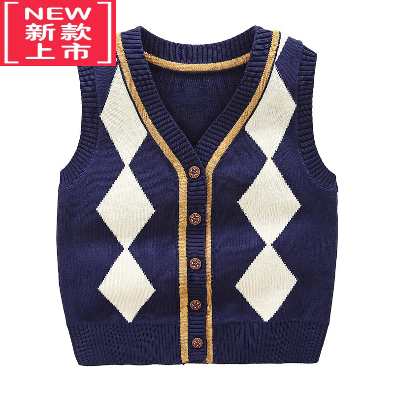 可莉允男童马甲春秋秋季童装儿童休闲背心宝宝针织开衫坎肩毛衣