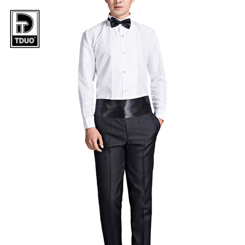 Tduo合唱套装 D04 套 白长袖衬衫+黑裤子+腰封+领结 3XL/45