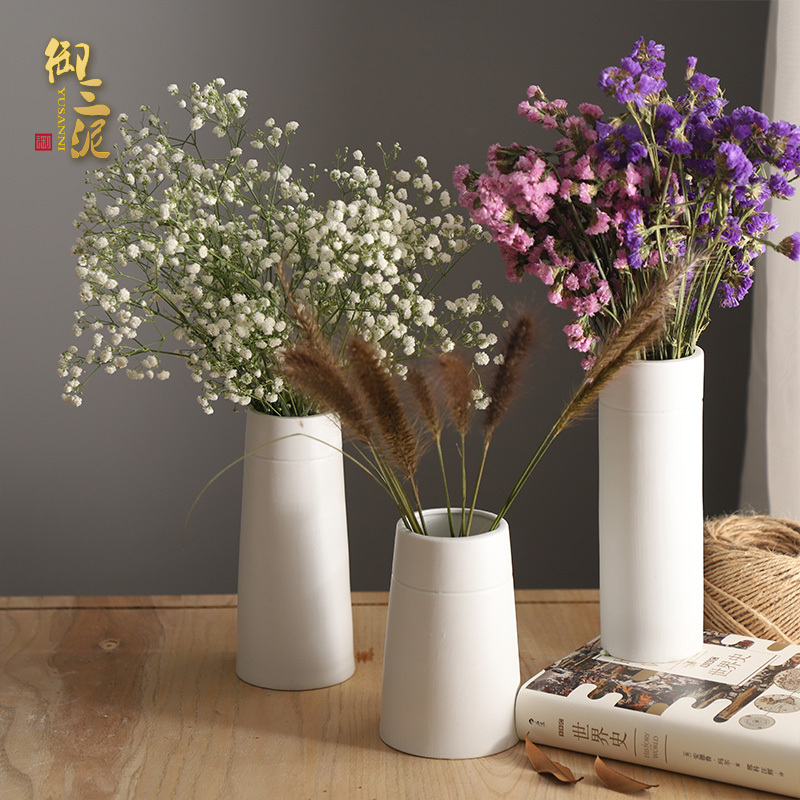 陶瓷干花满天星花瓶小清新简约白色麻绳家用花器插花器