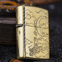 之宝zippo正品打火机 磨边雕刻金龙出云 蚀刻银龙出云 龙腾四海 生肖龙 正版防风芝宝