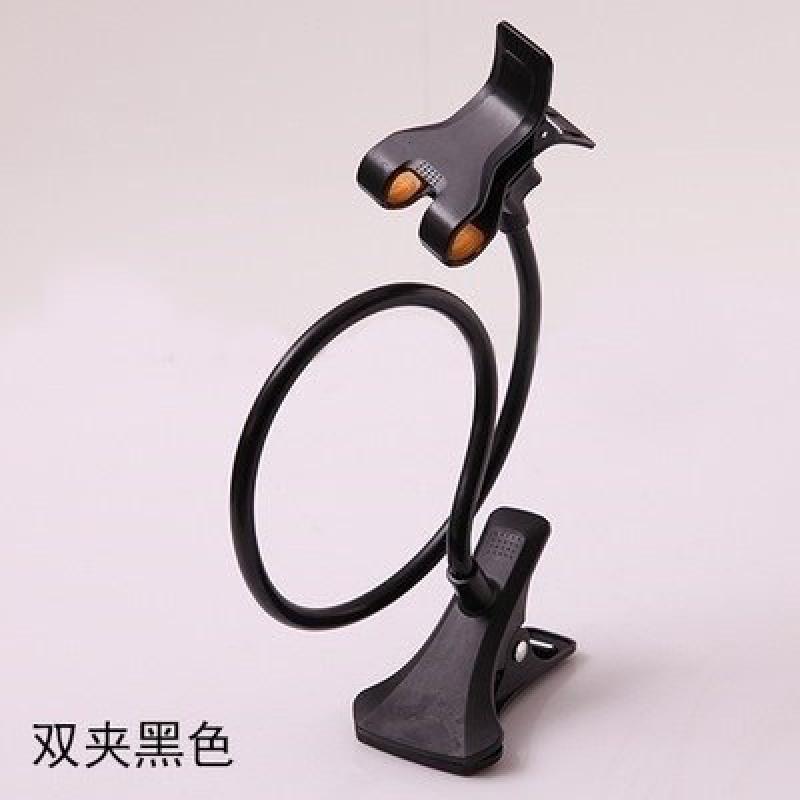 火豹通用手机懒人支架机支架夹子头旋转桌面车载寝室手机架加长。 双夹黑色手机座