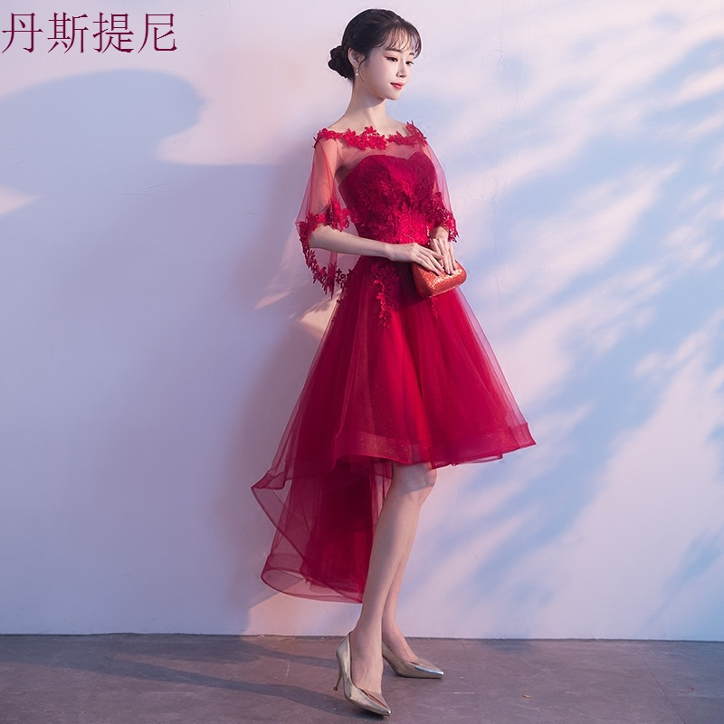 敬酒服新娘秋季2018结婚新款红色短款伴娘服女春季小礼服伴娘服裙