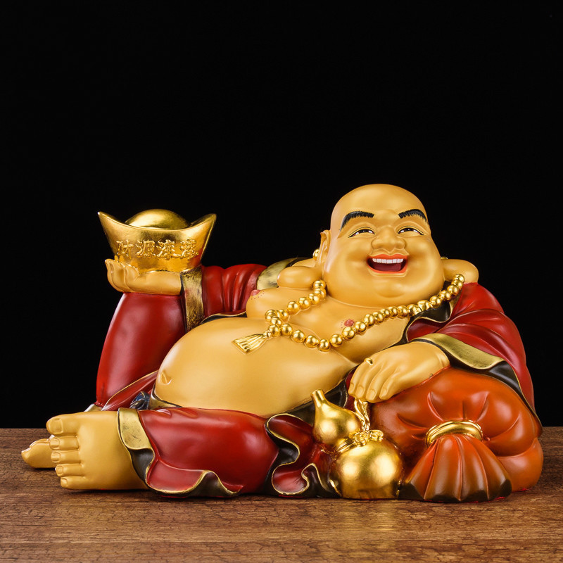 美帮汇弥勒佛像供奉 笑佛像大肚弥勒佛居家客厅摆件彩绘全铜