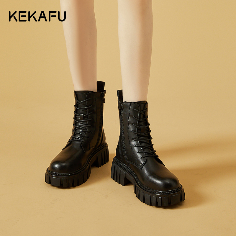 kekafu珂卡芙2022新款厚底防滑增高显瘦英伦风中筒马丁靴