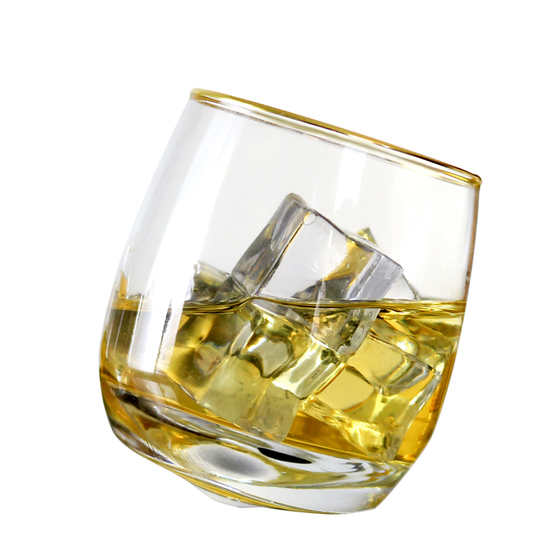 进口无铅玻璃金边水杯厚底威士忌洋酒杯啤酒杯耐热茶杯简约ins风270ML不倒翁杯单只