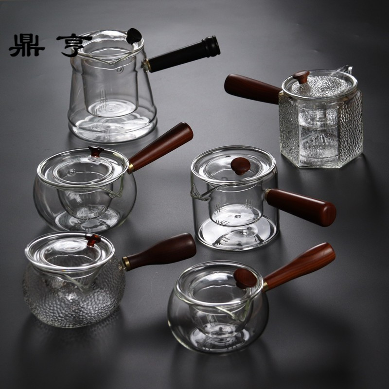 鼎亨侧把玻璃茶壶耐高温泡茶壶木把蒸煮茶壶电陶炉煮茶器家用茶具