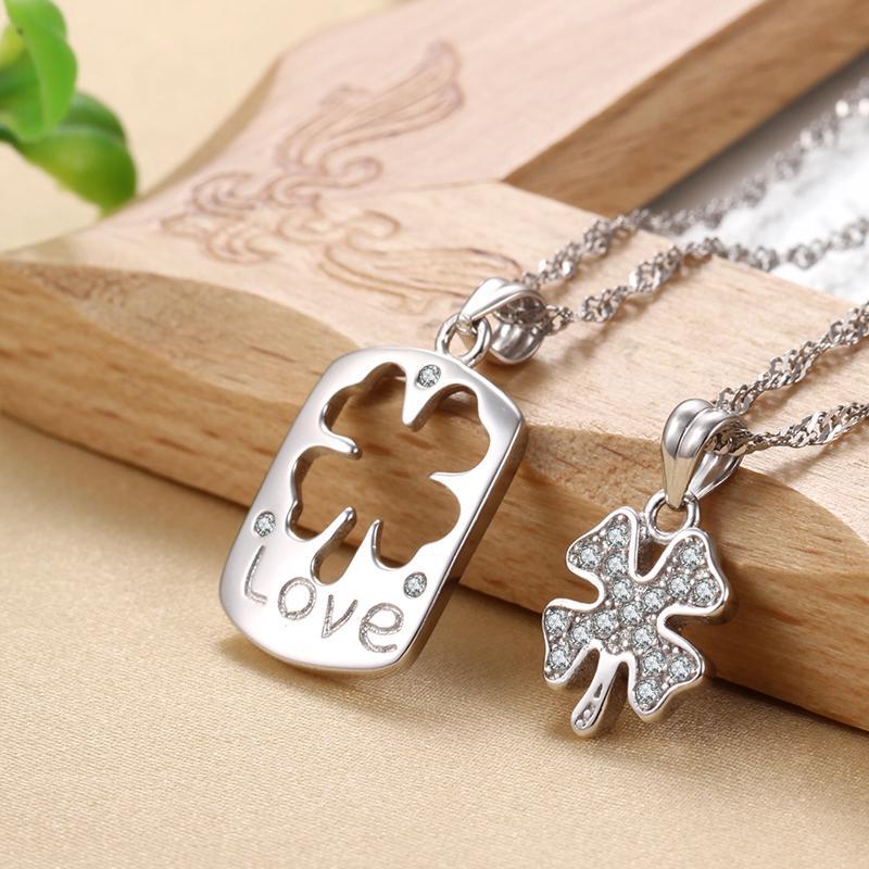 s925银四叶情侣项链 男女款坠女 韩版时尚银首饰品 送女友 情人节生日