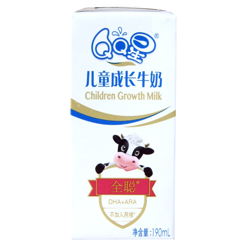 伊利qq星儿童成长牛奶全脂全聪190ml15盒礼盒装