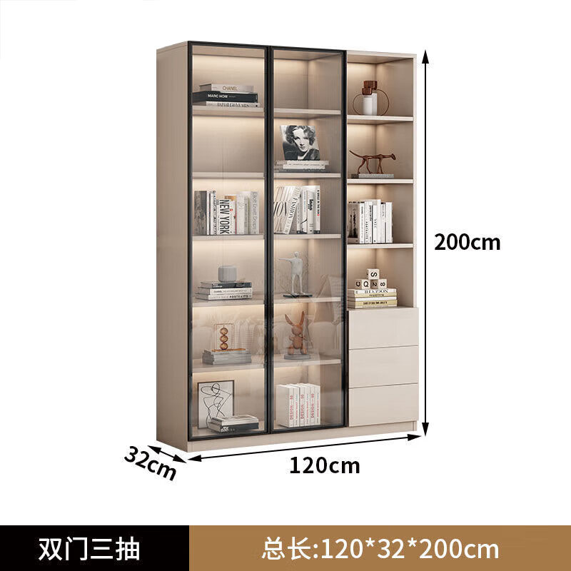 麦格尚 展示柜MGSZSG092301组合玻璃门落地靠墙书柜客厅收纳储物办公 120*32CM两门三抽高清大图