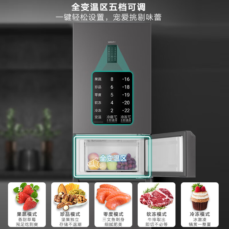 统帅(Leader)海尔出品三开门冰箱218升容量 一级能效风冷无霜变频家用小型超薄BCD-218WGLC3D7S9U1