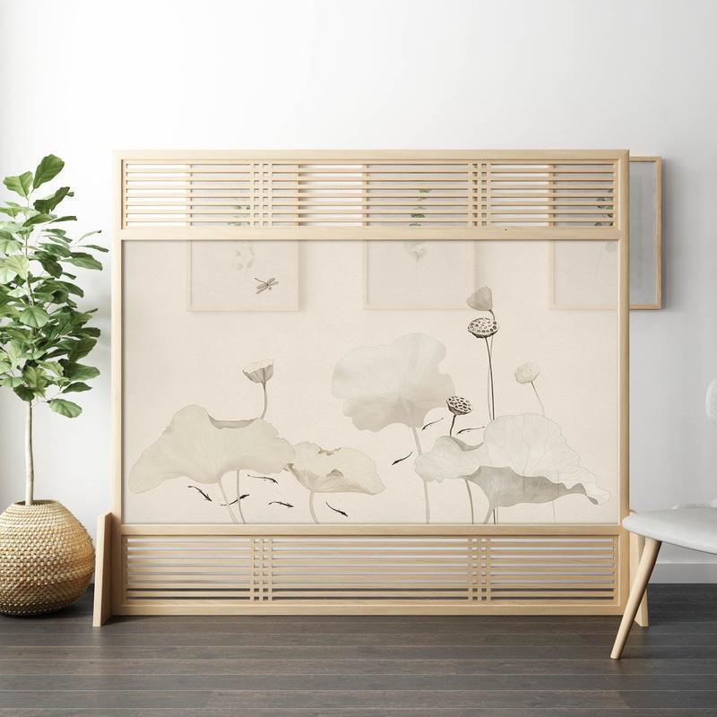 森美人中式屏风隔断客厅简约现代实木禅意玄关布艺卧室遮挡家用移动座屏 樟子松半透140*180CM（无镂空）整装