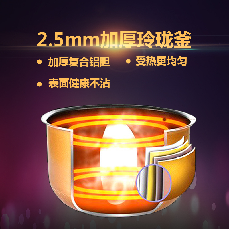 惠而浦(Whirlpool)电饭煲WRC-CS201Y金 迷你2L家用加厚复合铝胆电饭煲传统柴火饭