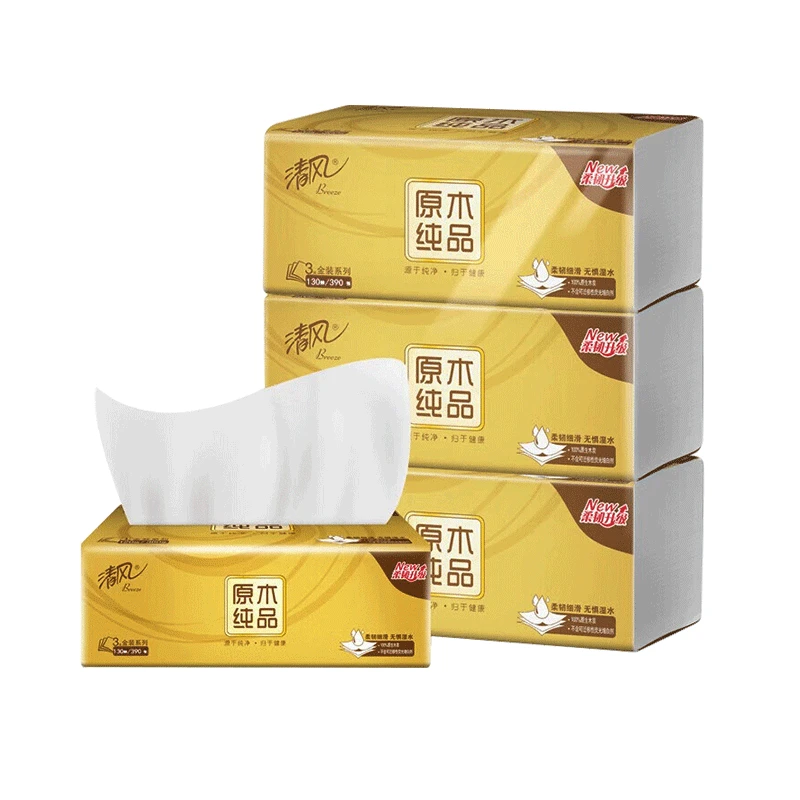 清风抽纸原木金装3层130抽3包/提*2提(6包M码)餐巾纸面巾纸 AR33MJK
