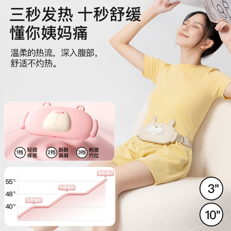 PGG 恒温热敷持续暖肚震动大暖片萌宠暖宫腰带 N1(基础款)粉高清大图