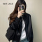 NEW LAKE黑色翻领皮衣夹克女2024新款韩版港味时尚宽松显瘦短款外套潮