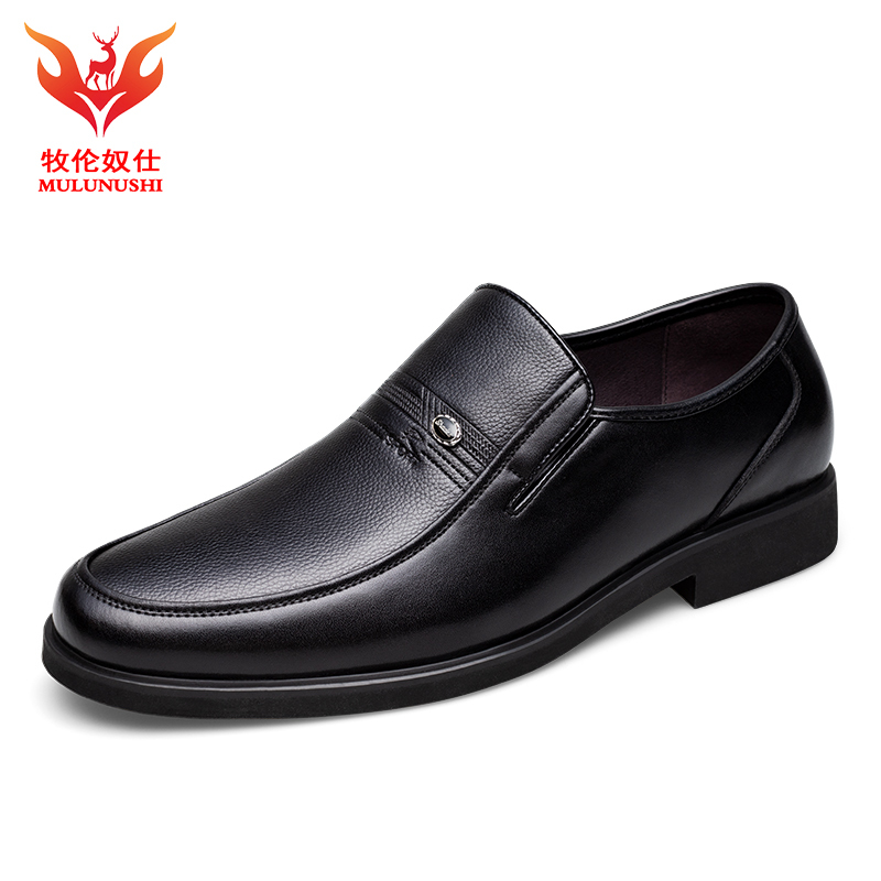 牧伦奴仕(MULUNUSHI)新款套脚皮鞋男士休闲鞋商务皮鞋四季正装皮鞋二层牛皮(除牛反绒)一脚蹬男鞋英伦潮黑35248
