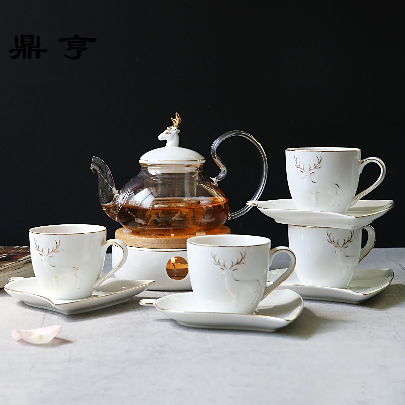 鼎亨北欧煮水果花茶壶花茶茶具套装 英式花茶杯套装 陶瓷玻璃蜡烛