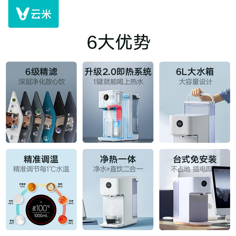 云米 即热式饮水机X2家用小型净水器反渗透过滤净化加热一体机办公室台式免安装桌面直饮净水器即热水器 云米净水器X2-即热高清大图