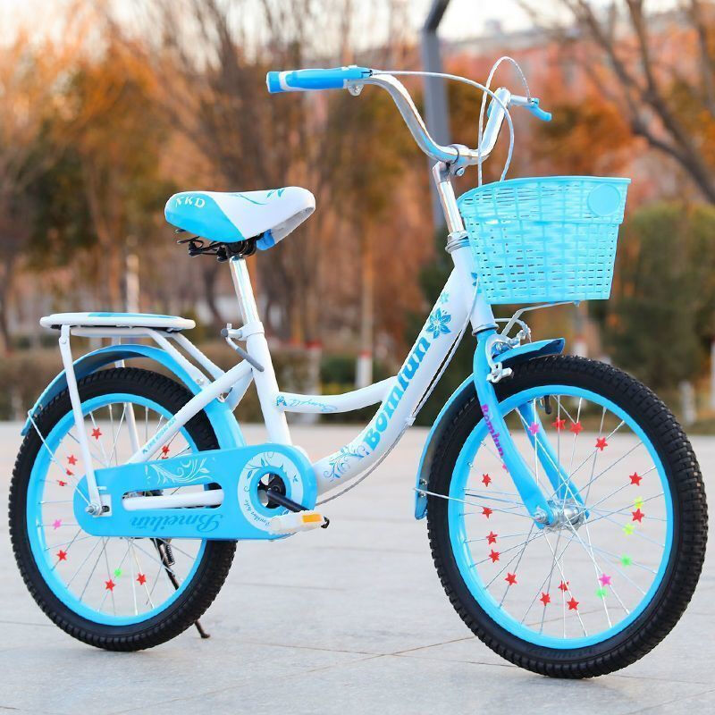 通勤自行车淑女儿童折叠自行车18 20 22 24寸女孩公主车6 8 10岁小学生单车 【黑轮胎】魅力蓝+礼包 18寸适合身高120-135厘米