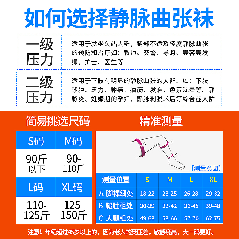 [买一双送一双]爱护佳 治疗型静脉曲张袜弹力裤袜男女医用小腿防血栓护具 孕妇瘦腿袜-长筒露趾(二级压力)-黑色(XL码)