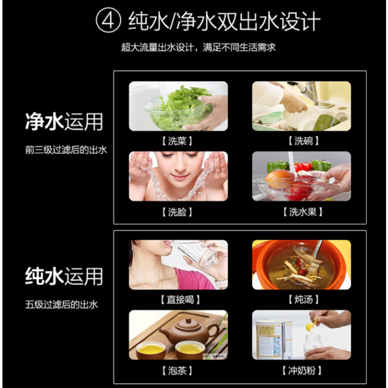 华迈HM-RO-E家用净水器ro反渗透纯水机大通量三分水龙头直饮机(单水)金