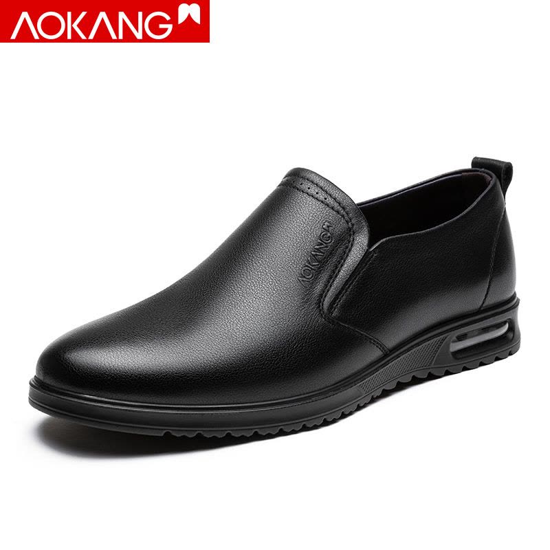奥康男鞋春秋季商务正装鞋牛皮透气男士休闲皮鞋套脚低帮单鞋子图片