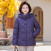 年加绒加厚妈妈装棉衣冬装加厚中年棉服女时尚中老年人衣服50 2XL(建议110-125斤） 蓝紫色棉衣