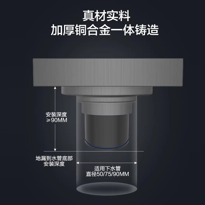 九牧(JOMOO)铜合金大排量隐形干湿区地漏冰河银色/枪灰色9249系列高清大图